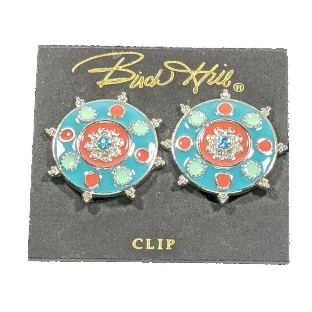 Birch Hill Womens Blue And Red Circular Clip On Earrings New
